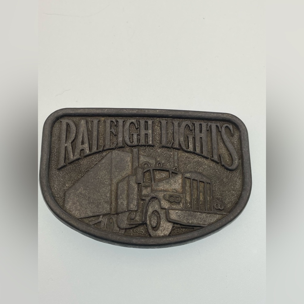Vintage 1970s Belt Buckle Raleigh Lights Trucking Big Rig Tractor Trailer